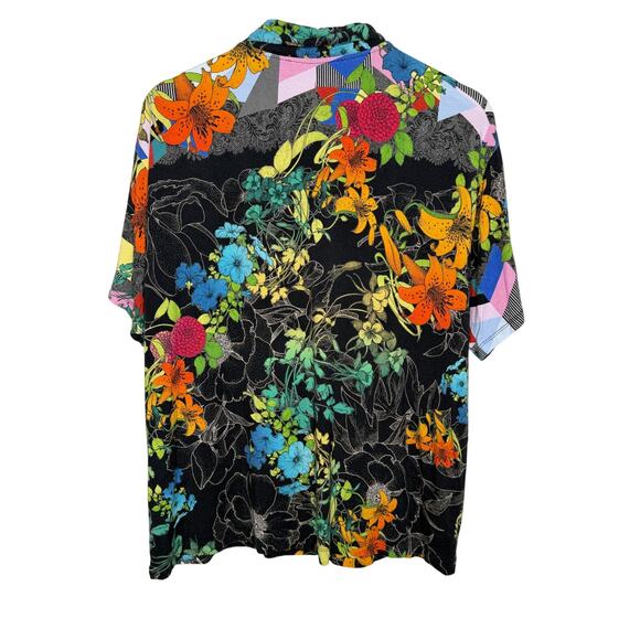 Johnny Was Nero Sequence Floral Short Sleeve Polo Shirt Black Multi Women's L - Picture 6 of 10
